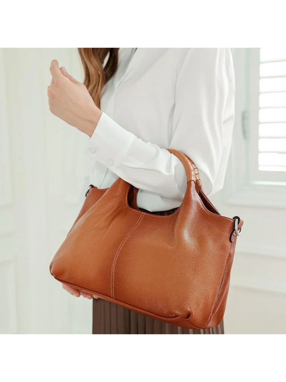 Women's Gray Genuine Leather Shoulder Satchel Designer Crossbody Hobo Bags